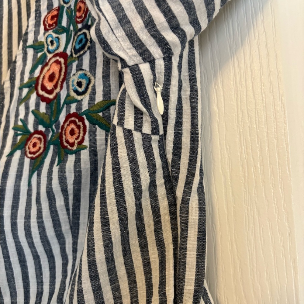 ADELINE Blue and White Striped Blouse with Floral Embroidery - Picture 8 of 12